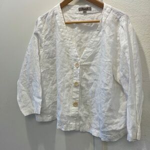 Flax white linen button down jacket medium